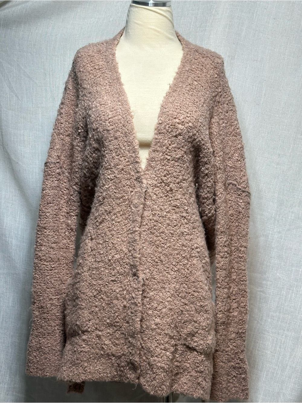 Free People Blush Pink Alpaca Blend Boucle Cardigan Oversized Sweater Small